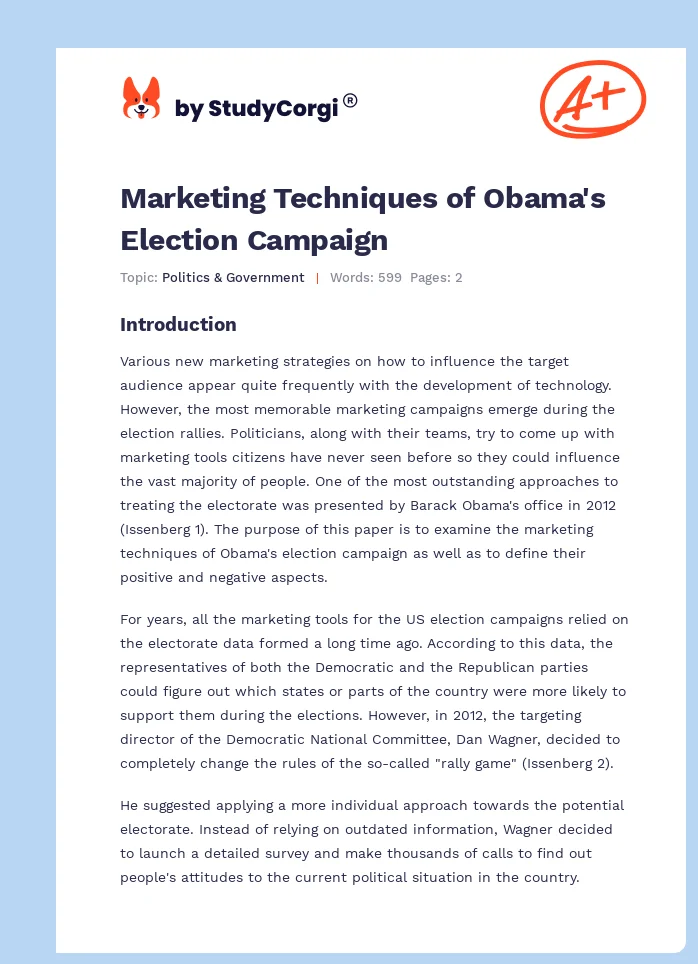 Marketing Techniques of Obama's Election Campaign. Page 1