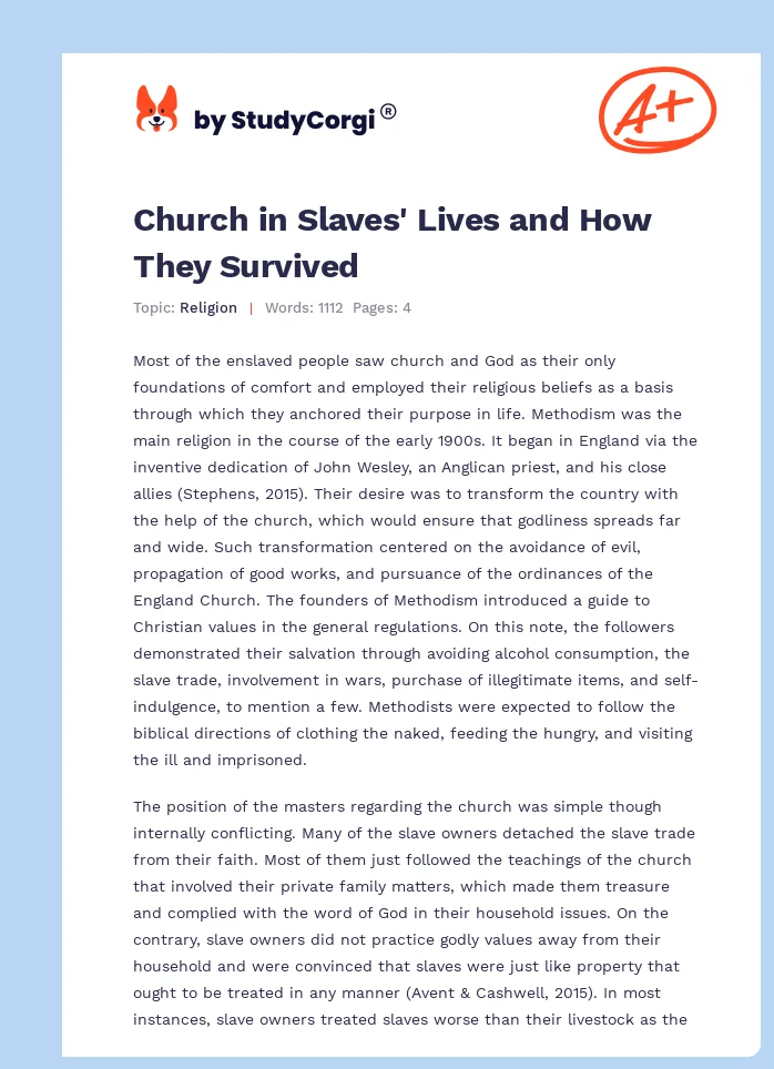 Church in Slaves' Lives and How They Survived. Page 1