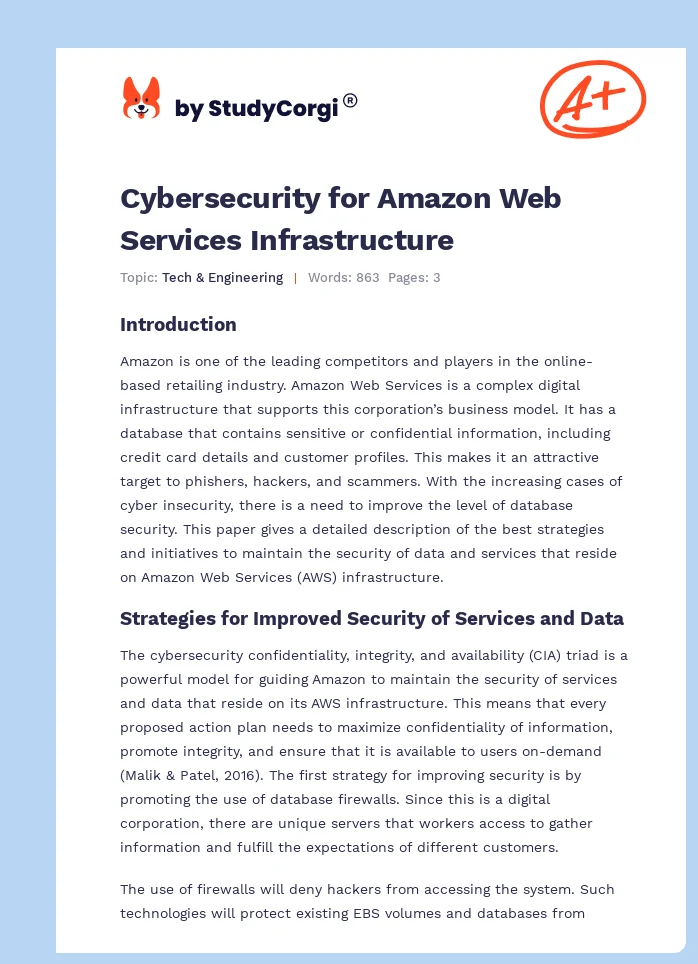 Cybersecurity for Amazon Web Services Infrastructure. Page 1