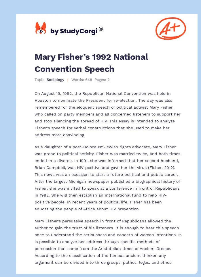 Mary Fisher’s 1992 National Convention Speech. Page 1