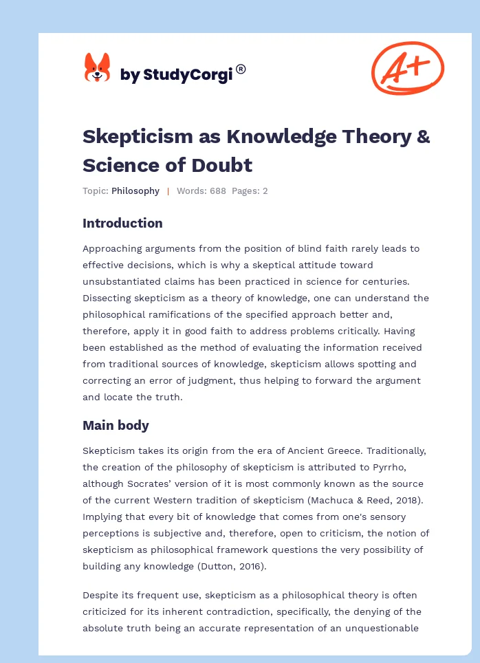 Skepticism as Knowledge Theory & Science of Doubt. Page 1
