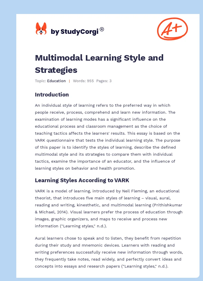 Multimodal Learning Style and Strategies. Page 1