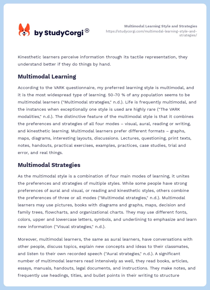 Multimodal Learning Style and Strategies. Page 2
