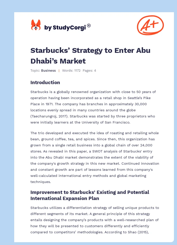 Starbucks’ Strategy to Enter Abu Dhabi’s Market. Page 1
