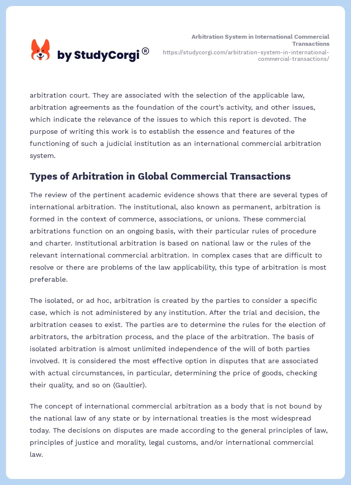 Arbitration System in International Commercial Transactions. Page 2