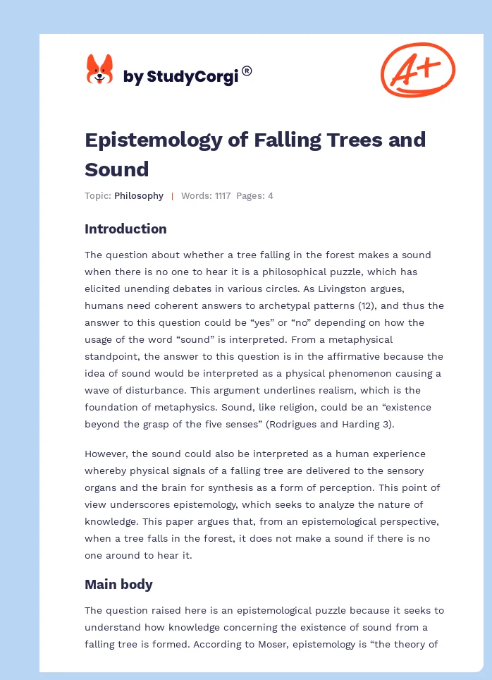 Epistemology of Falling Trees and Sound. Page 1