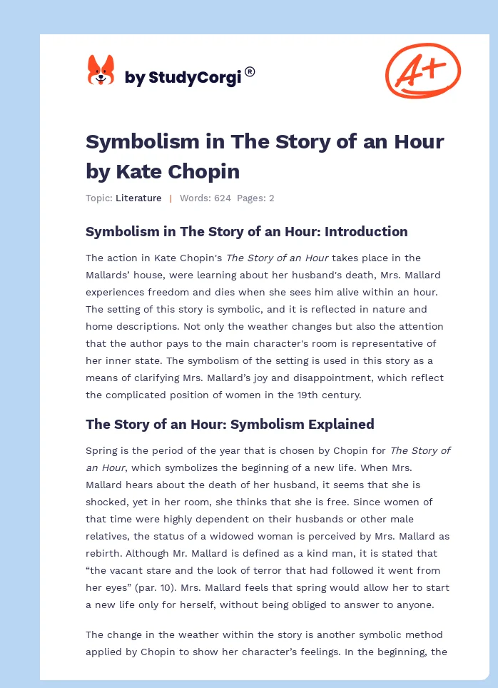 Symbolism in The Story of an Hour by Kate Chopin. Page 1