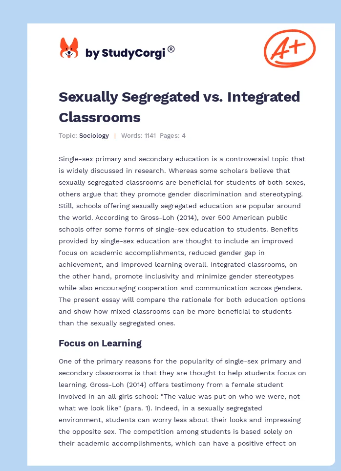 Sexually Segregated vs. Integrated Classrooms. Page 1