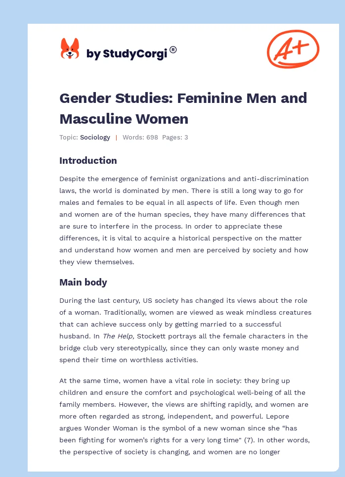 Gender Studies: Feminine Men and Masculine Women. Page 1