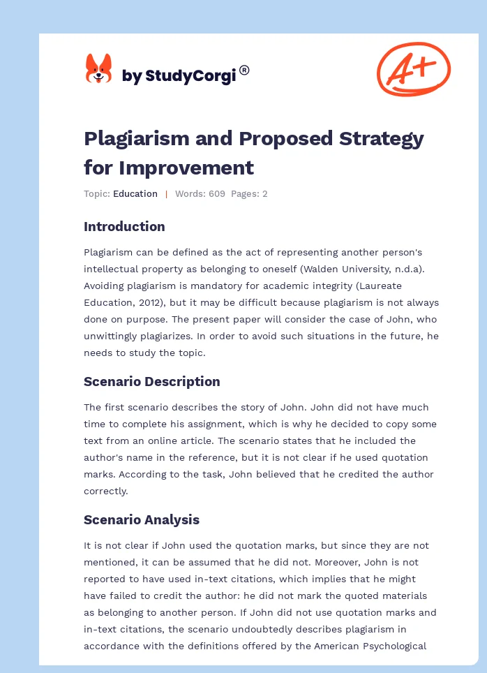 Plagiarism and Proposed Strategy for Improvement. Page 1