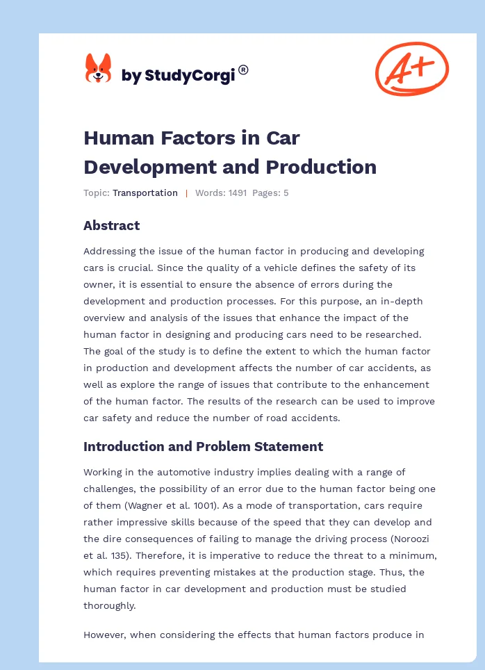 Human Factors in Car Development and Production. Page 1