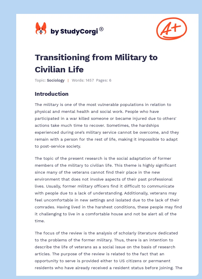 Transitioning from Military to Civilian Life. Page 1