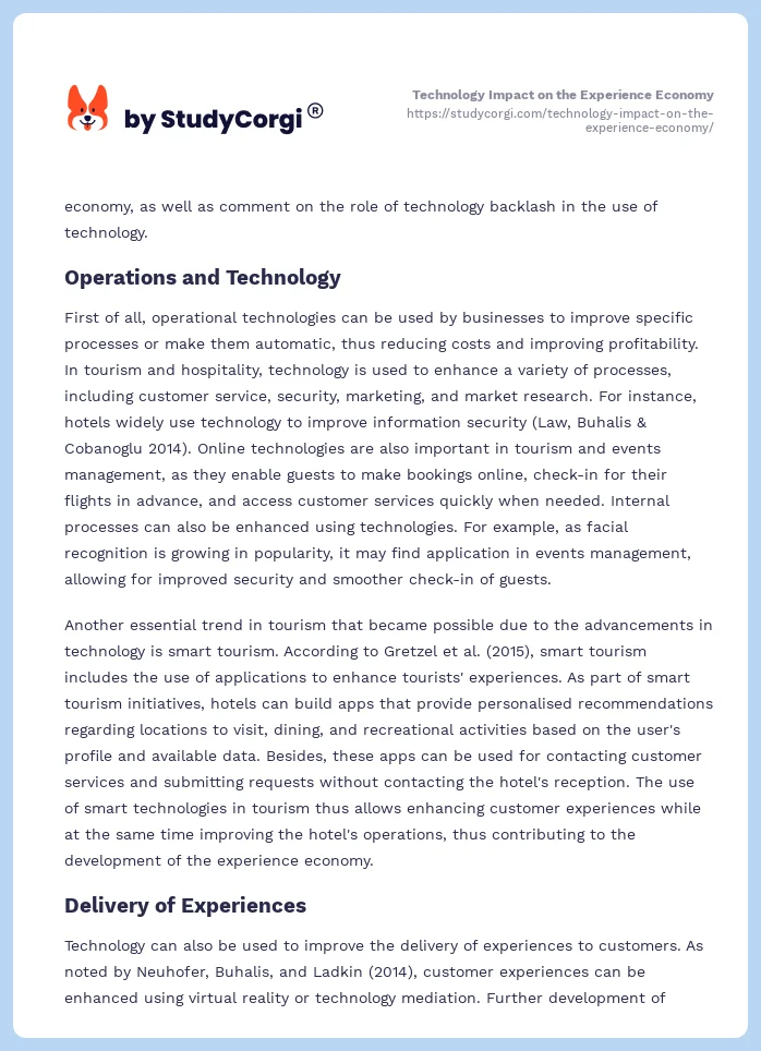 Technology Impact on the Experience Economy. Page 2