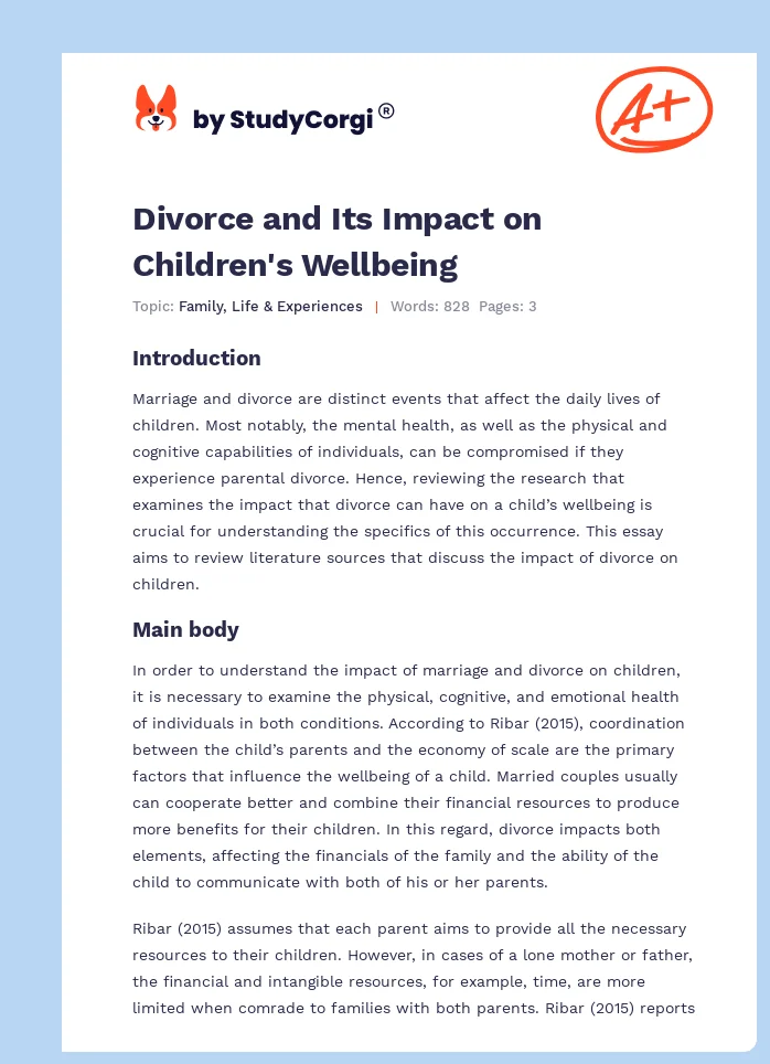 Divorce and Its Impact on Children's Wellbeing. Page 1
