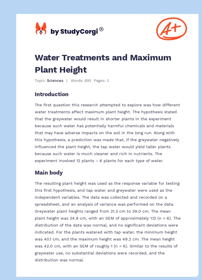 Water Treatments and Maximum Plant Height. Page 1