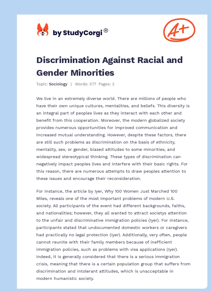 Discrimination Against Racial and Gender Minorities. Page 1