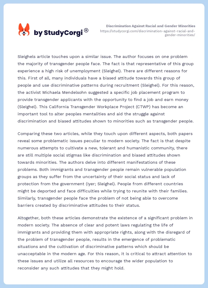 Discrimination Against Racial and Gender Minorities. Page 2
