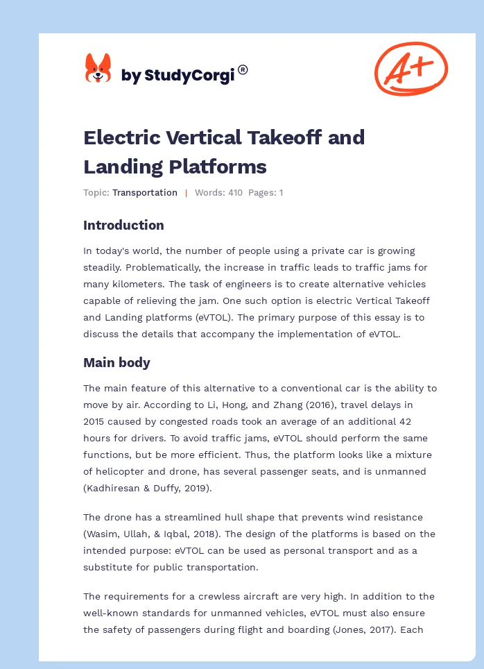 Electric Vertical Takeoff and Landing Platforms. Page 1