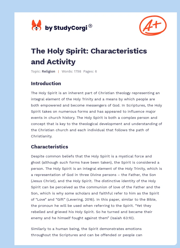 The Holy Spirit: Characteristics and Activity. Page 1