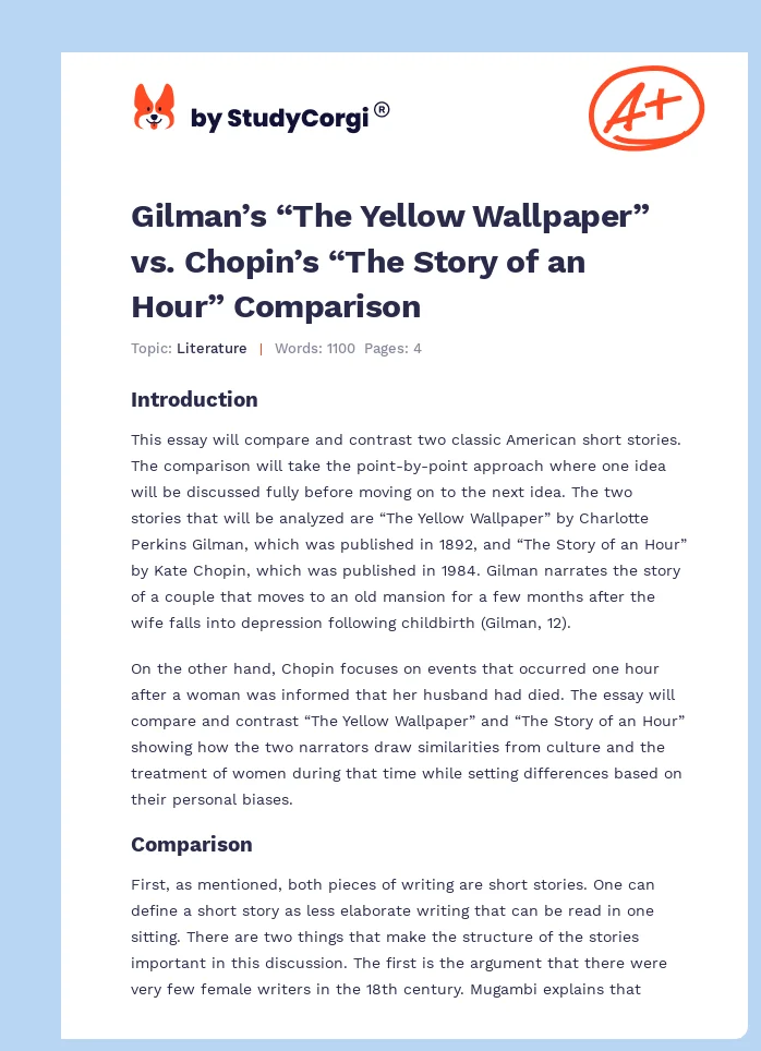 Gilman’s “The Yellow Wallpaper” vs. Chopin’s “The Story of an Hour” Comparison. Page 1