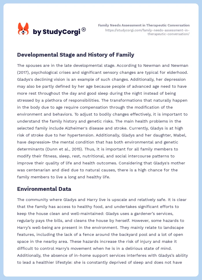 Family Needs Assessment in Therapeutic Conversation. Page 2