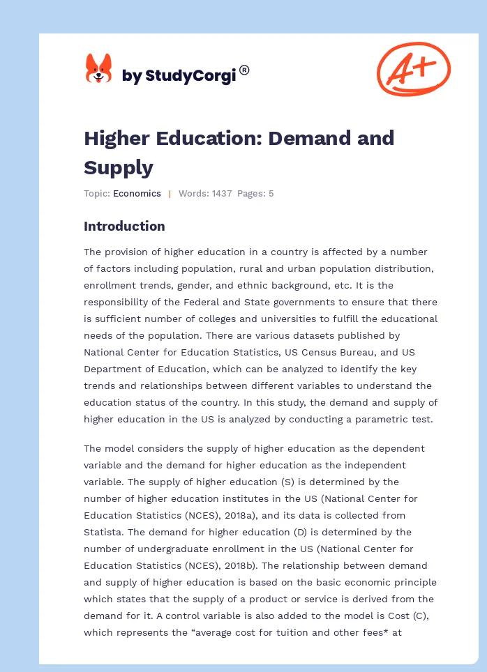 Higher Education: Demand and Supply. Page 1