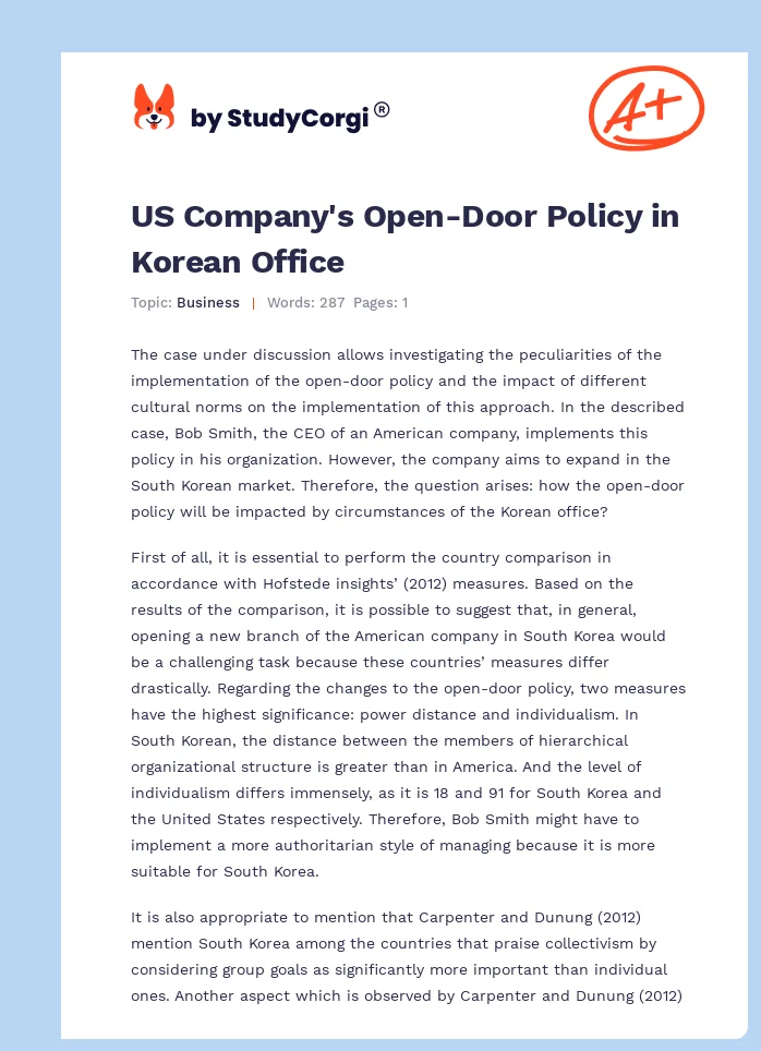 US Company's Open-Door Policy in Korean Office. Page 1