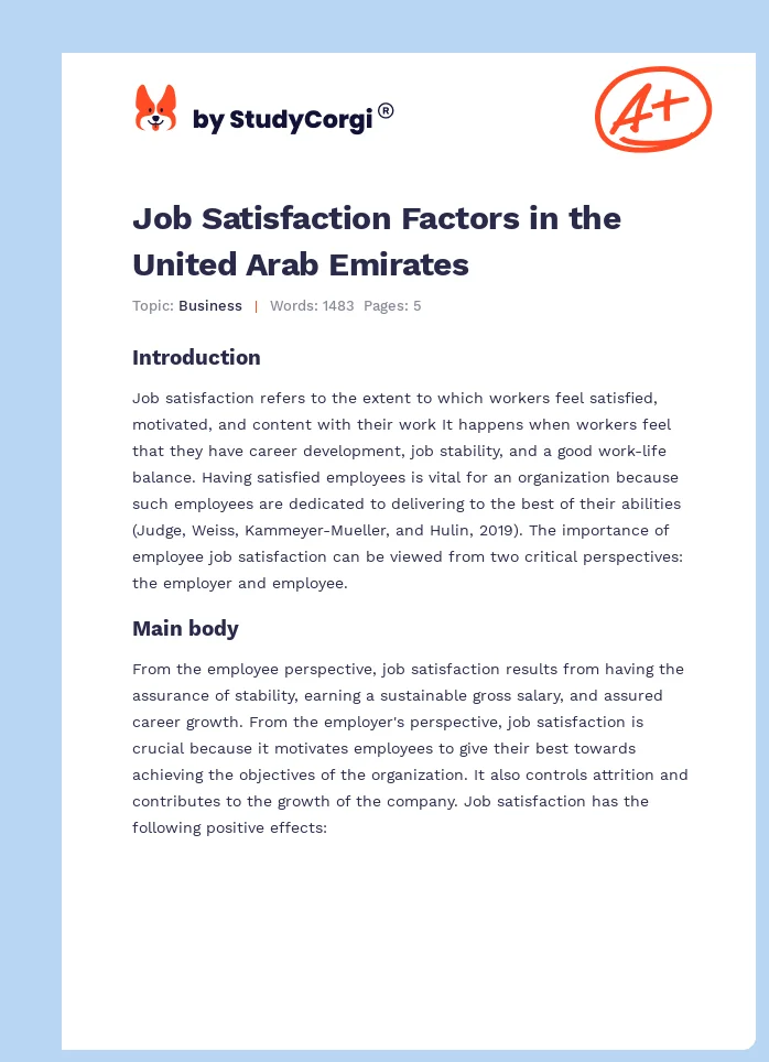 Job Satisfaction Factors in the United Arab Emirates. Page 1