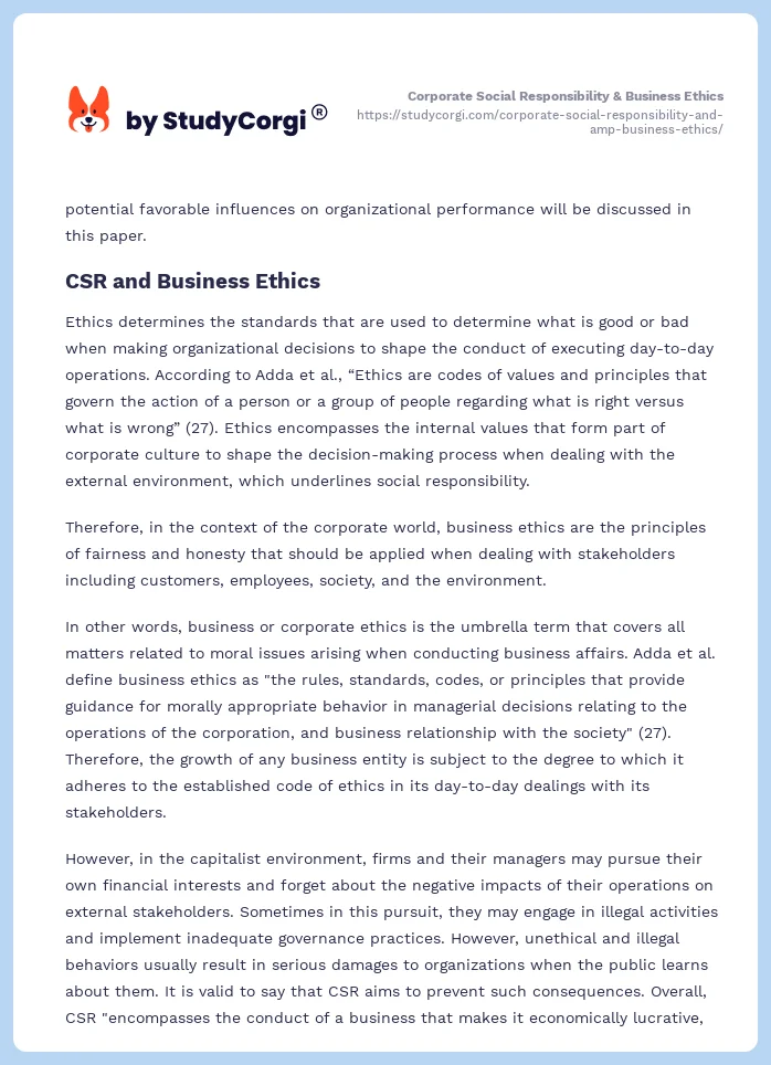Corporate Social Responsibility & Business Ethics. Page 2