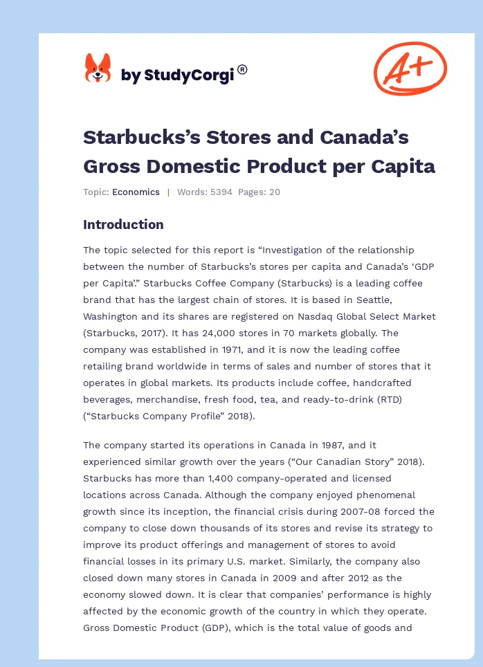 Starbucks’s Stores and Canada’s Gross Domestic Product per Capita. Page 1