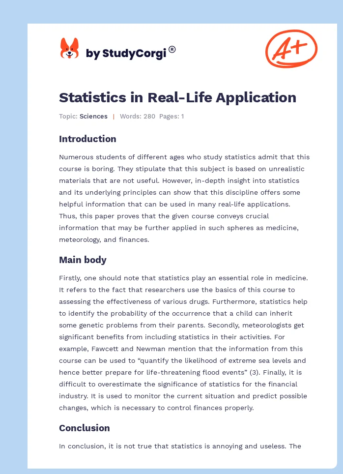Statistics in Real-Life Application. Page 1