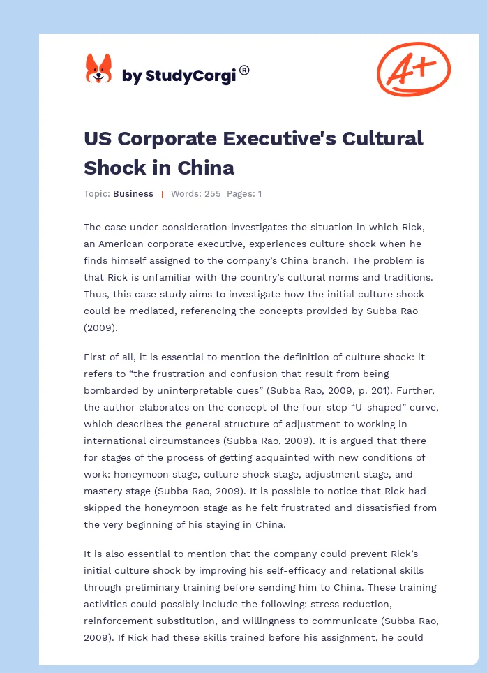 US Corporate Executive's Cultural Shock in China. Page 1