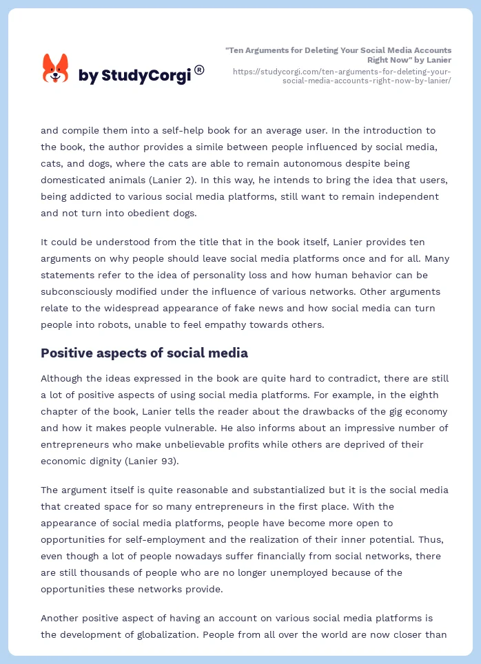 "Ten Arguments for Deleting Your Social Media Accounts Right Now" by Lanier. Page 2