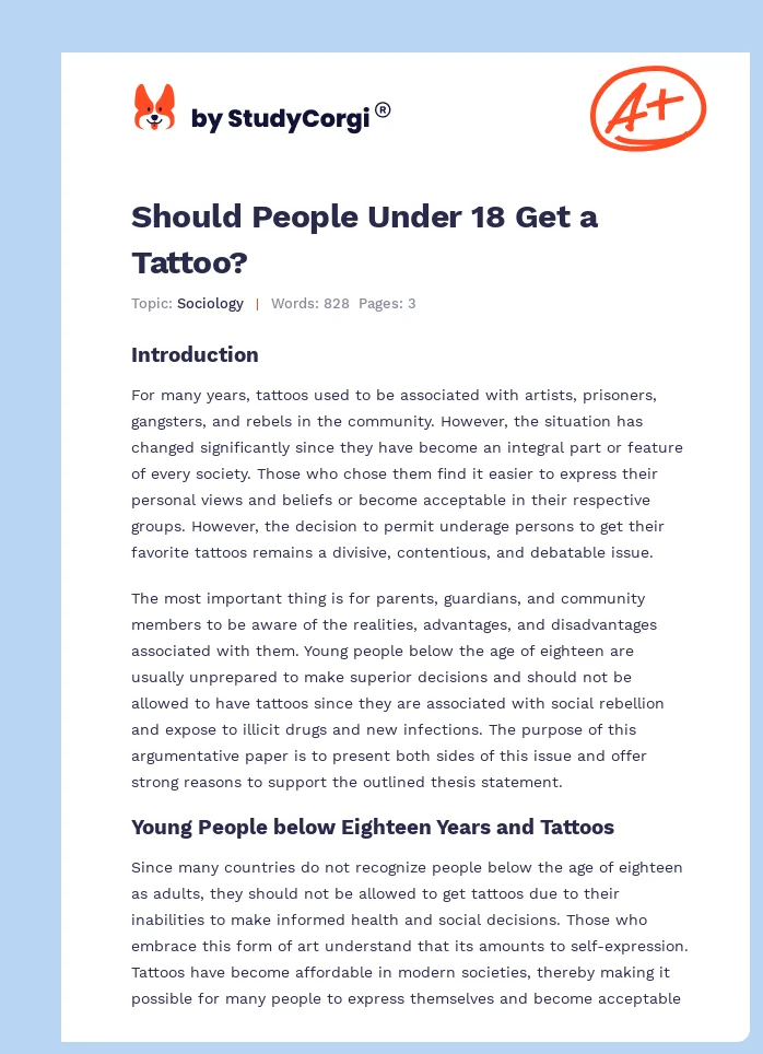 Should People Under 18 Get a Tattoo?. Page 1