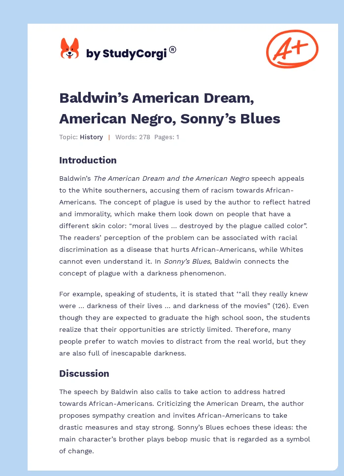 Baldwin’s American Dream, American Negro, Sonny’s Blues. Page 1