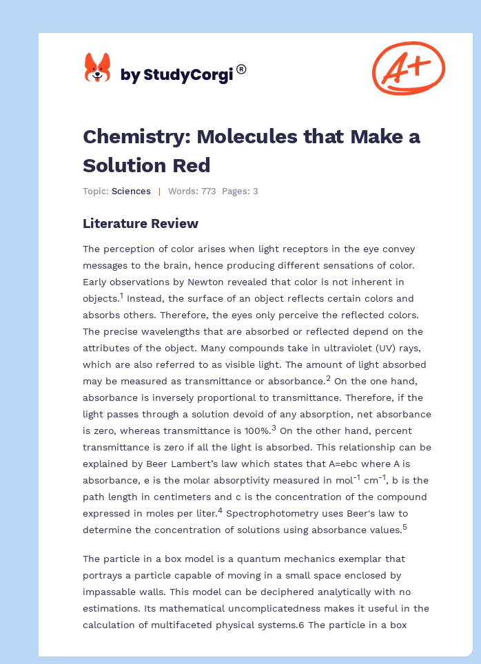 Chemistry: Molecules that Make a Solution Red. Page 1