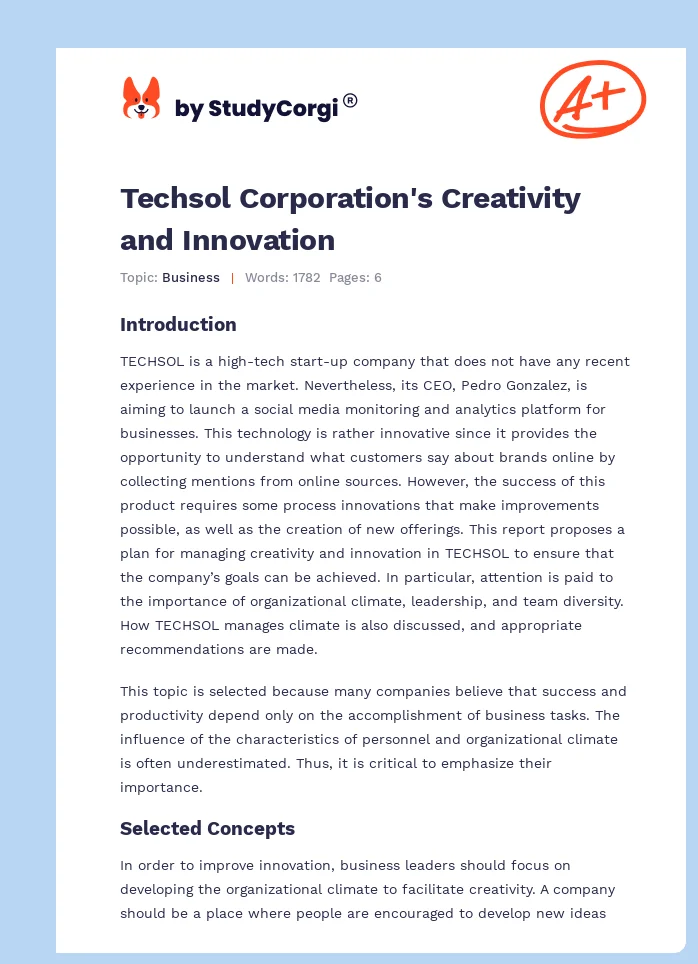 Techsol Corporation's Creativity and Innovation. Page 1