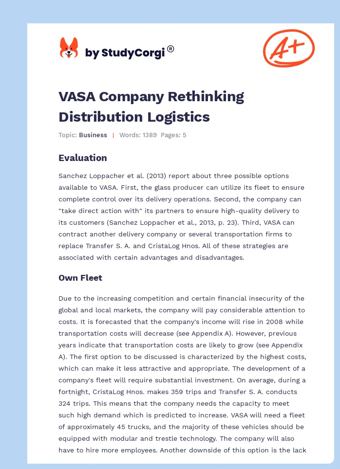 VASA Company Rethinking Distribution Logistics. Page 1