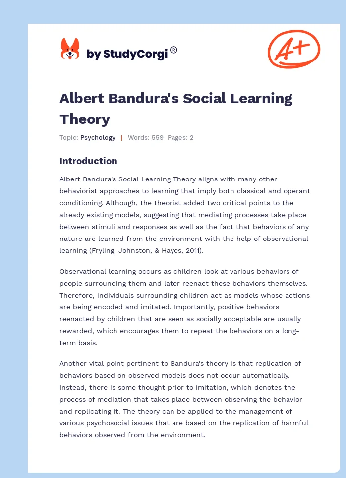Albert Bandura's Social Learning Theory. Page 1