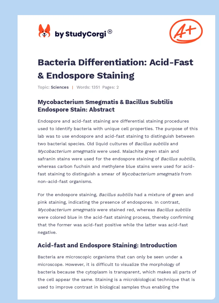 Bacteria Differentiation: Acid-Fast & Endospore Staining. Page 1