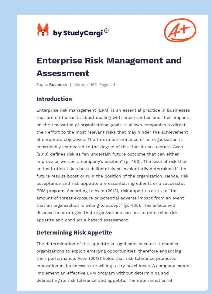 Enterprise Risk Management and Assessment. Page 1