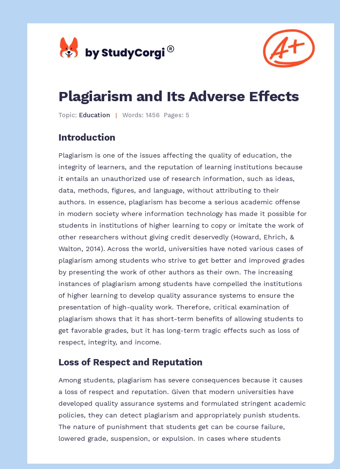 Plagiarism and Its Adverse Effects. Page 1