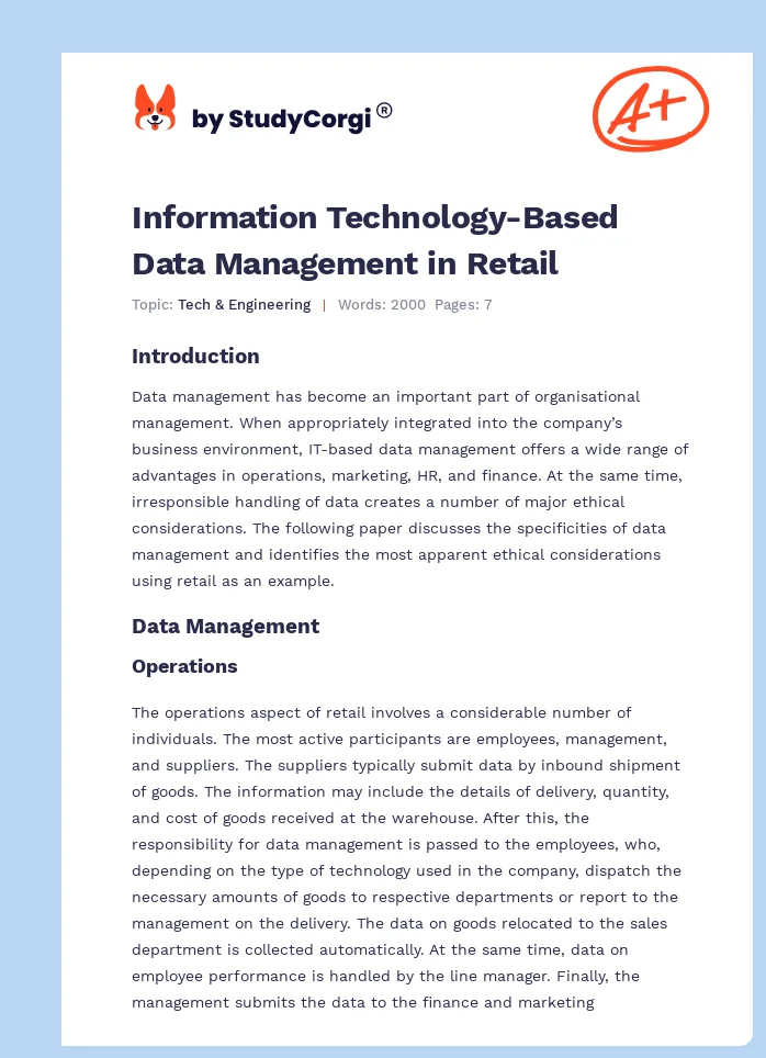 Information Technology-Based Data Management in Retail. Page 1