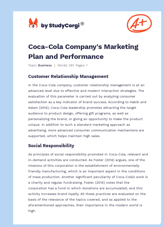Coca-Cola Company's Marketing Plan and Performance. Page 1