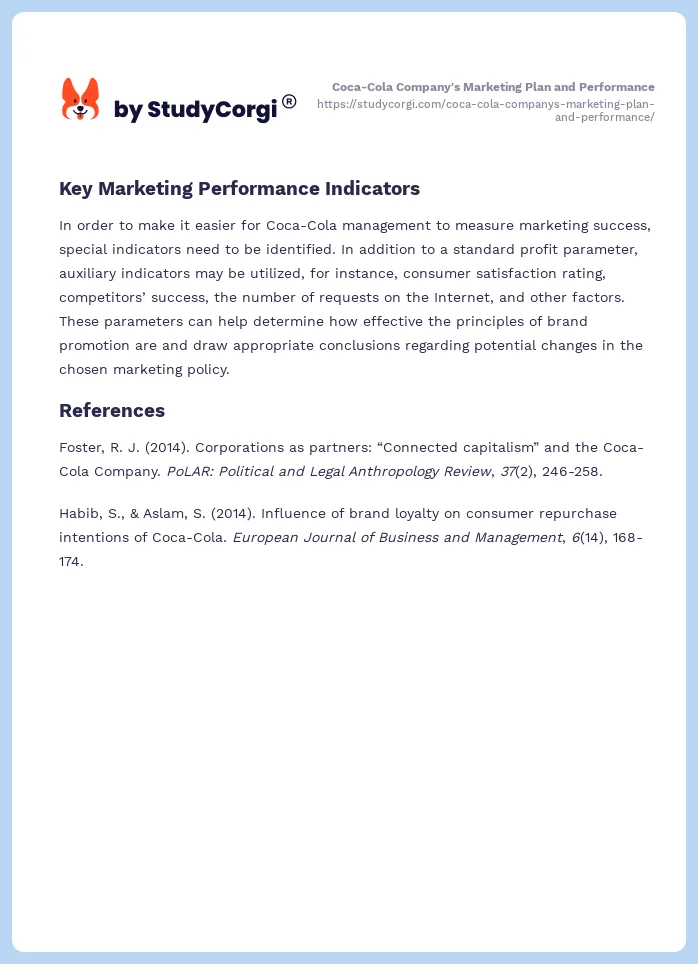 Coca-Cola Company's Marketing Plan and Performance. Page 2