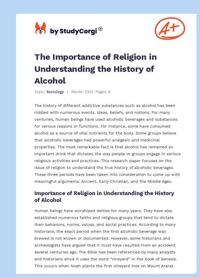 The Importance of Religion in Understanding the History of Alcohol. Page 1