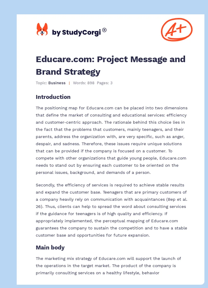 Educare.com: Project Message and Brand Strategy. Page 1