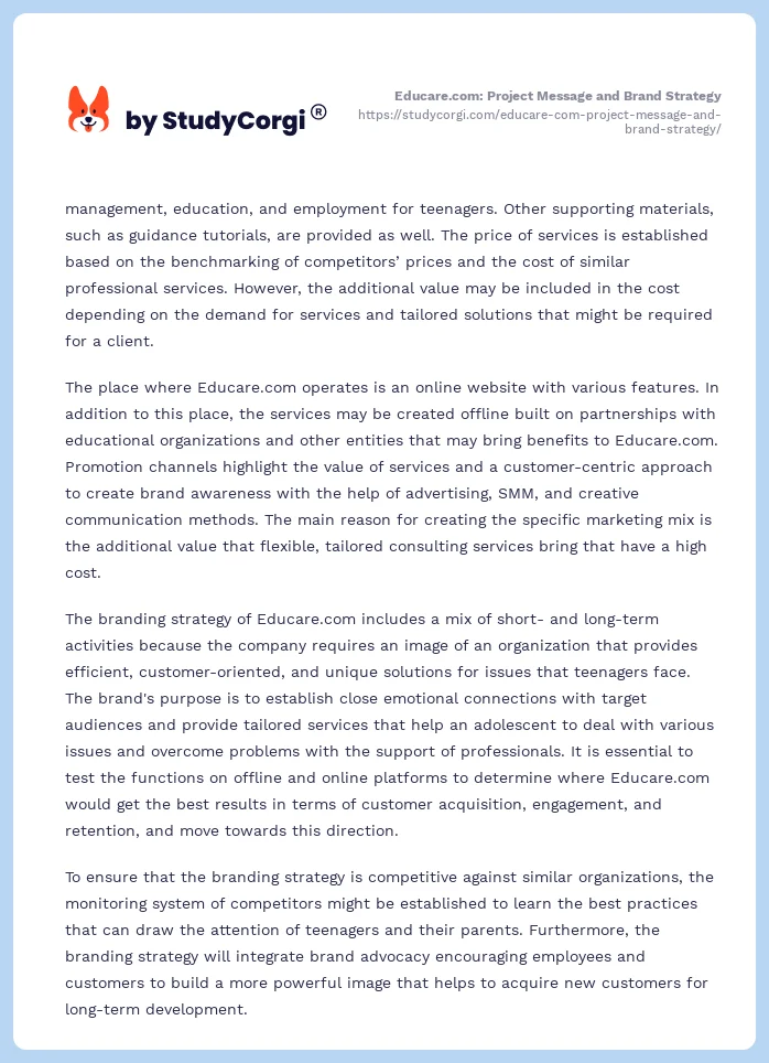 Educare.com: Project Message and Brand Strategy. Page 2
