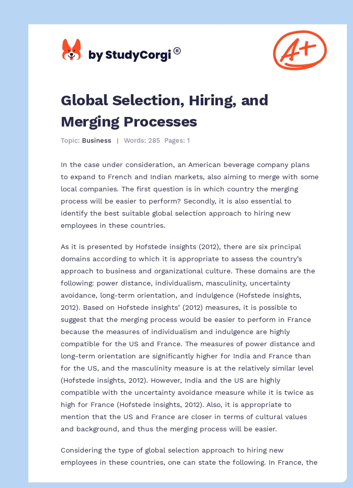 Global Selection, Hiring, and Merging Processes. Page 1