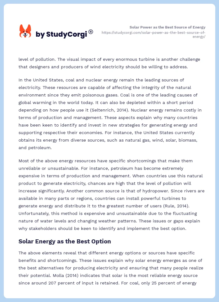 Solar Power as the Best Source of Energy. Page 2